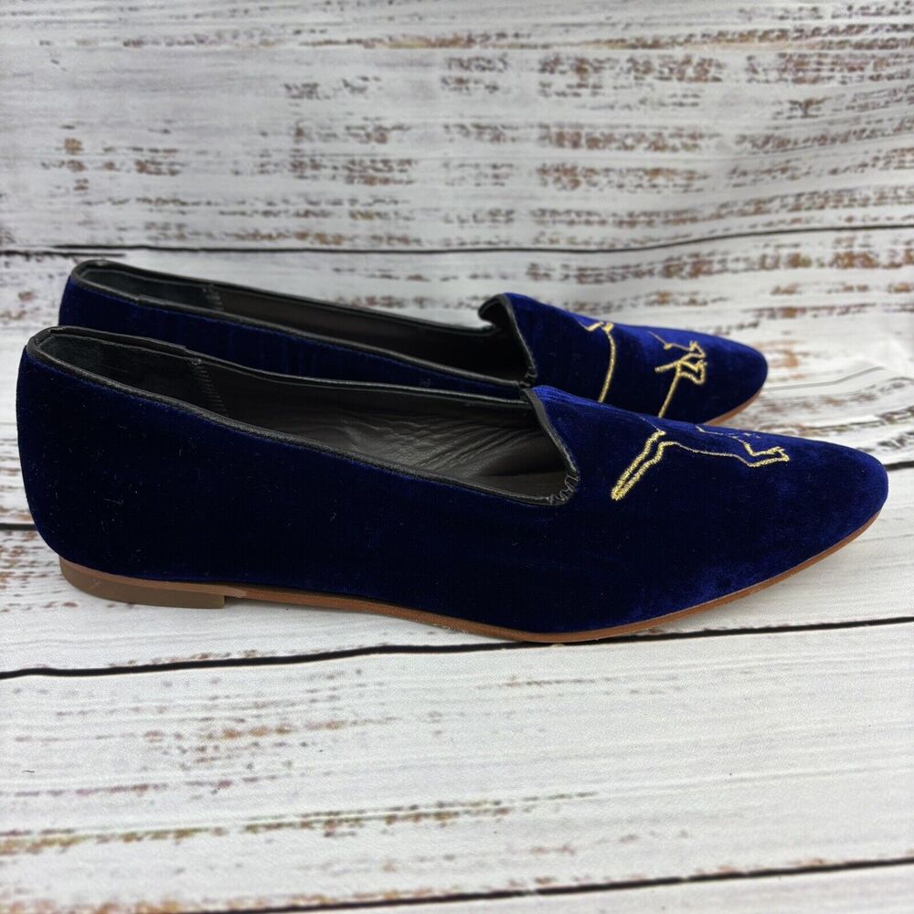 Geppettos Blue Velvet Dog Embroidered Slip On Shoes Flats Spain 35 EU 4.5 US‎ - Picture 4 of 12
